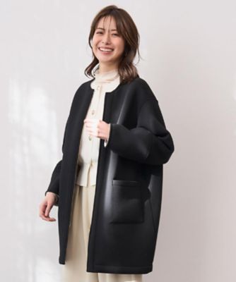 リバーシブル配色ノーカラーコート【洗濯機OK