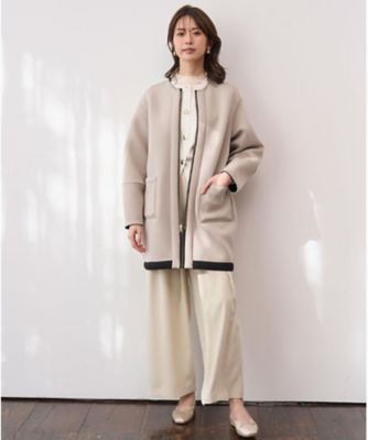 リバーシブル配色ノーカラーコート【洗濯機OK