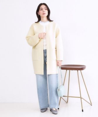 リバーシブル配色ノーカラーコート【洗濯機OK