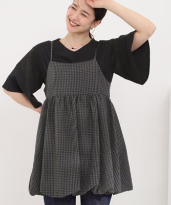 ＜SHOO LA RUE (Women)＞【洗濯機可／体型カバー／Ｓ－ＬＬ】後ろ姿も抜かりない　ギンガムチェック柄バルーンキャミチュニック（２００２５９６３３８）