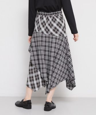 クレージュ ☆ チェック柄 七分袖 アシンメトリー カットソー 11R 日本製 Courreges - クレージュ ☆ チェック柄 七分袖 アシンメトリー