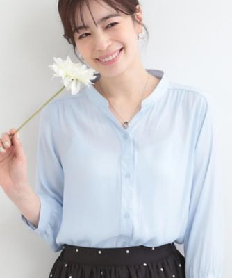 S－LL／7分袖】首元をすっきり魅せる 大人の上品サテンブラウス