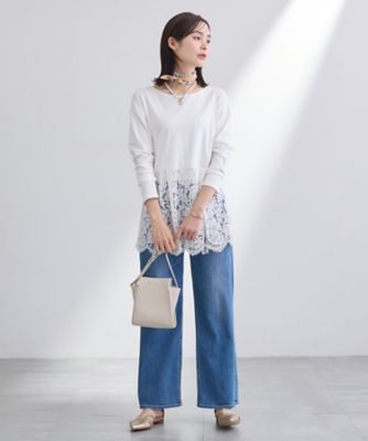 洗える／レイヤードにおすすめ】レース切り替えカットソー