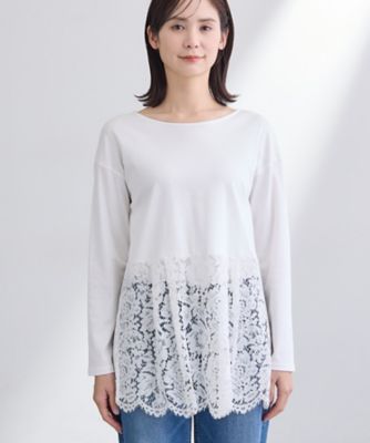 INDIVI【レイヤードにおすすめ】レース切り替えカットソー　13号 セール】【レイヤードにおすすめ】レース切り替えカットソー（Tシャツ