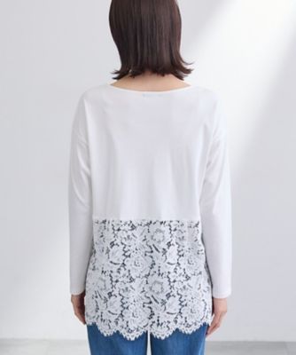 洗える／レイヤードにおすすめ】レース切り替えカットソー