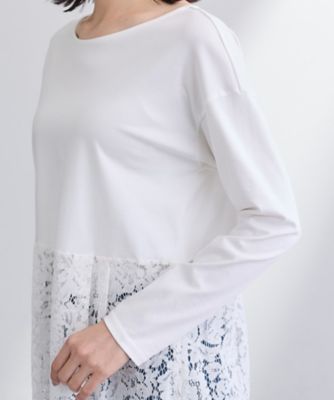 洗える／レイヤードにおすすめ】レース切り替えカットソー