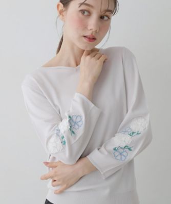 ＜SUNAUNA (Women)＞【ＳＳ～Ｌサイズ展開／フラワー刺繍】クラフトニット（２００２５９７４３６）