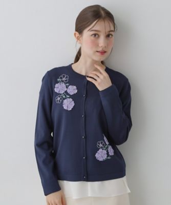 SS～Lサイズ展開／フラワー刺繍】クラフトニットカーディガン