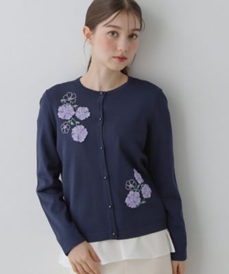 Tokuko チュニックカーディガン花刺繍 SS～Lサイズ展開／フラワー刺繍】クラフトニットカーディガン