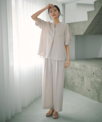 詩仙堂 ちりめん ボトルネック カットソー ワイド イージーパンツ セットアップ 美シルエット 詩仙堂 シセンドウ ちりめん ワイドパンツ イージー