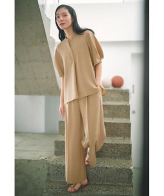 詩仙堂 ちりめん ボトルネック カットソー ワイド イージーパンツ セットアップ 美シルエット 詩仙堂 シセンドウ ちりめん ワイドパンツ イージー