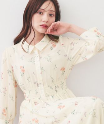 ＜index (Women)＞衿付き花柄プリーツフレアワンピース【洗濯機ＯＫ／イージーアイロン】（２００２５９８２８３）