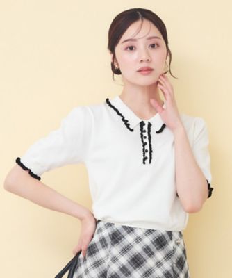 ＜index (Women)＞ミニフリル衿付きポロニット【洗濯機ＯＫ／抗ピル】（２００２５９８２８７）