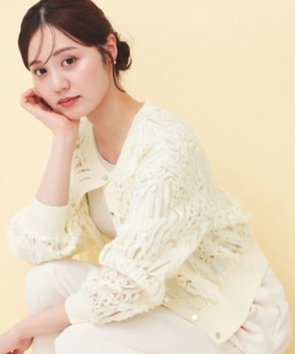 シアー幾何刺繍カーディガン【洗濯機OK】（2002598288