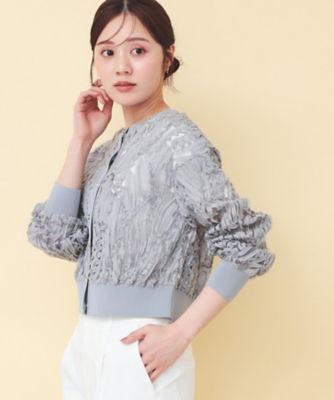 シアー幾何刺繍カーディガン【洗濯機OK】（2002598288