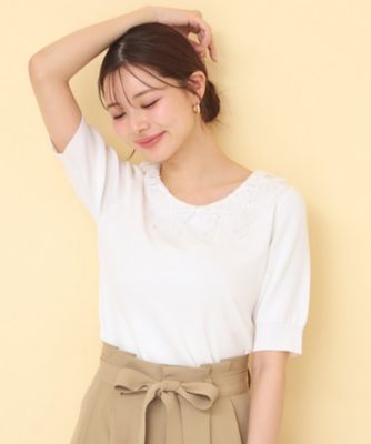 ＜index (Women)＞リボンレース衿リブニット【洗濯機ＯＫ／接触冷感】（２００２５９８２９５）