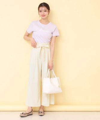 リボンベルト付カラーワイドパンツ【洗濯機OK