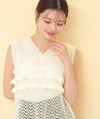 ＜index (Women)＞透かし編みミニペプラムノースリーブニット【洗濯機ＯＫ】（２００２５９８２９８）