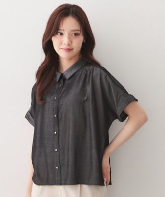 ＜index (Women)＞接触冷感シャンブレーターンバックシャツ【ＵＶケア／吸水速乾／洗濯機ＯＫ】（２００２５９８４４３）