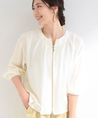 ＜SHOO LA RUE (Women)＞【洗濯機可／ＵＶ／Ｓ－ＬＬ】程よい透け感　襟元タック　シアーブルゾン（２００２５９９４８７）