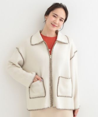 ステッチ衿付きジップニットカーディガン（2002599542