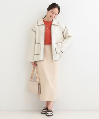 ステッチ衿付きジップニットカーディガン（2002599542