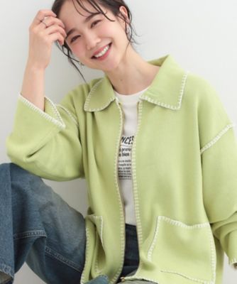 ステッチ衿付きジップニットカーディガン（2002599542