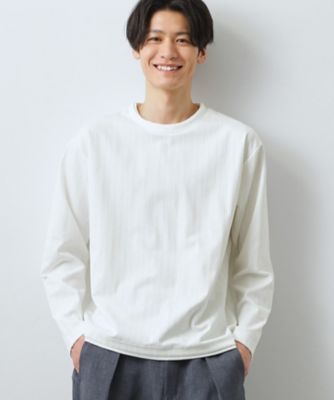 ジャカード フェイクレイヤード長袖Tシャツ 洗濯機OK