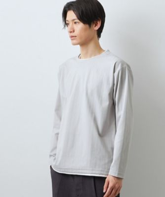 ジャカード フェイクレイヤード長袖Tシャツ 洗濯機OK