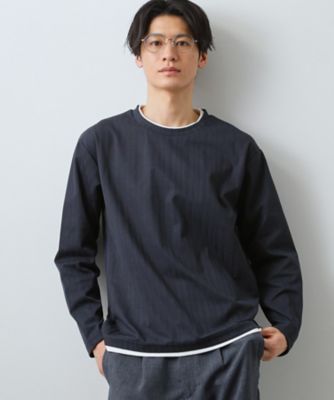 ジャカード フェイクレイヤード長袖Tシャツ 洗濯機OK