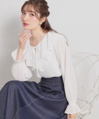 ＜COUTURE BROOCH (Women)＞【着映え・洗える】ラメカットドビーフリルブラウス（２００２５９９６５７）