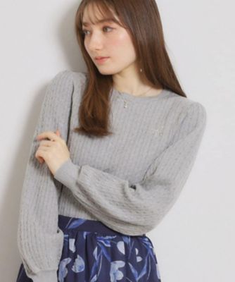 ＜COUTURE BROOCH (Women)＞【洗える】リボンエンブロ細ケーブルニット（２００２５９９６５８）