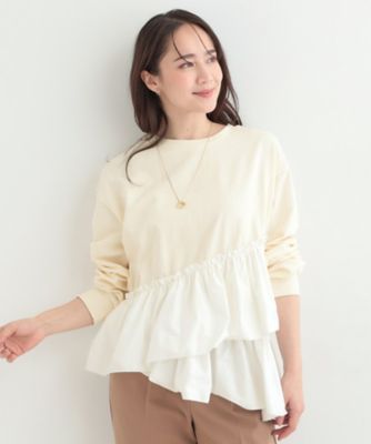 洗濯機可】ほんのり甘い アシンメトリーフリルの上品トップス