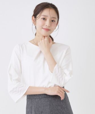 ＜COUP DE CHANCE (Women)＞【手洗い可／日本製】レース袖カットソー（２００２６００１６２）