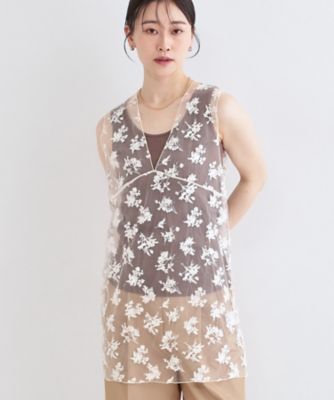 シアー刺繍チュニックブラウス【洗濯機OK】（2002600227