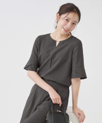 ＜COUP DE CHANCE (Women)＞【手洗い可／日本製／セットアップ可】キーネックブラウス（２００２６００２９１）