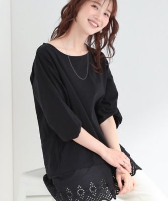 ＜SHOO LA RUE (Women)＞【洗濯機可／ひんやり／Ｓ－ＬＬ】裾レース切り替え　ねじりお袖チュニック（２００２６００３７５）