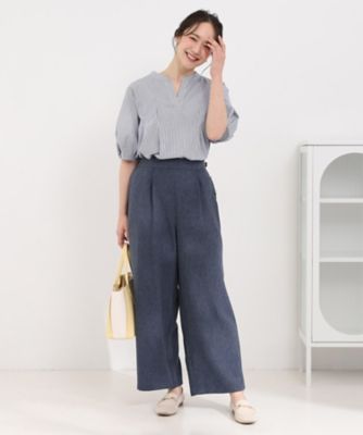 S－LL】はくだけすっきりシルエット サイドボタン付き デニム風