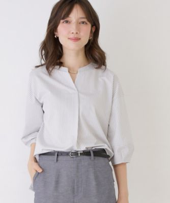 ＜COUP DE CHANCE (Women)＞【手洗い可／日本製】ストライプ柄ジャージートップス（２００２６００４４６）