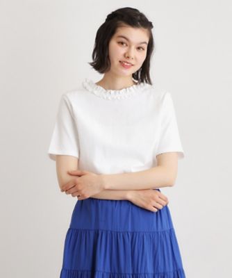 ＜LAURA ASHLEY＞【前後２ＷＡＹ／洗える／コットン１００％／日本製／定番人気！】フリルネックカットソー（２００２６００５８１）