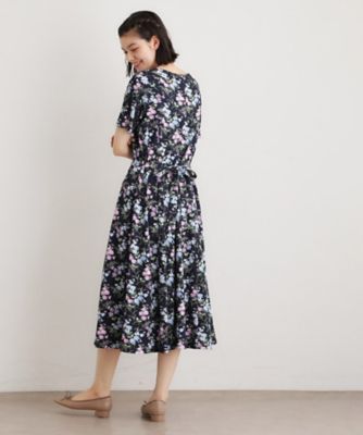 ローラアシュレイ♡夏に咲く小雪花のやわらかストレッチ ワンピース♡13号 UVカット／接触冷感】ポリー柄 コットンジャージーワンピース