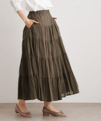 ＜LAURA ASHLEY＞【ウエストゴム仕様／両脇ポケット】コットンボイル　ティアードスカート（２００２６００５９０）