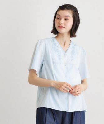 洗える／コットン100％】ヨーク刺繍ブラウス（2002600591