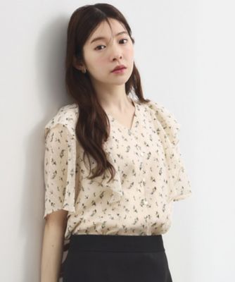 二の腕カバー・お仕事◎】フラワープリントブラウス