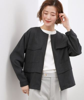 美品 アドーア ノーカラーブルゾン 圧縮ウール 薄手ライトアウター ブラック ADORE（ノーカラージャケット ・ ブラック/黒色系）のフリマアイテム一覧