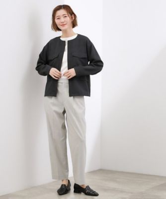 美品✨ノーカラー ブルゾン 2025年 ドローコード 麻 リネン ベージュ 軽やかに羽織る リネンライクノーカラーブルゾン（ブルゾン/ジャンバー