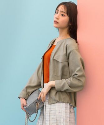 manielle ブルゾン 貴島明日香さん着用・洗える】麻調ノーカラーブルゾン