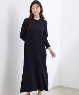 高評価！【洗える】大人の上品ポロニットワンピース