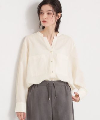 刻みネックですっきり見え】Wポケット金ボタンシャツ