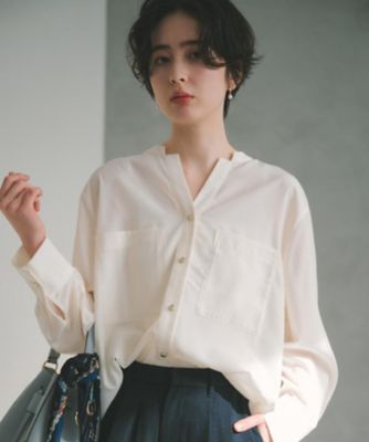 刻みネックですっきり見え】Wポケット金ボタンシャツ